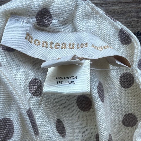 Monteau Los Angeles Women's Cream Polka Dot Linen Blend Dress Size Small NWT - Picture 6 of 8